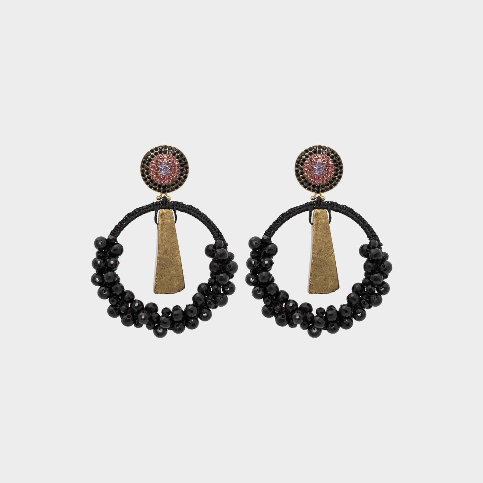 Precious Agate Hoop Earrings Black