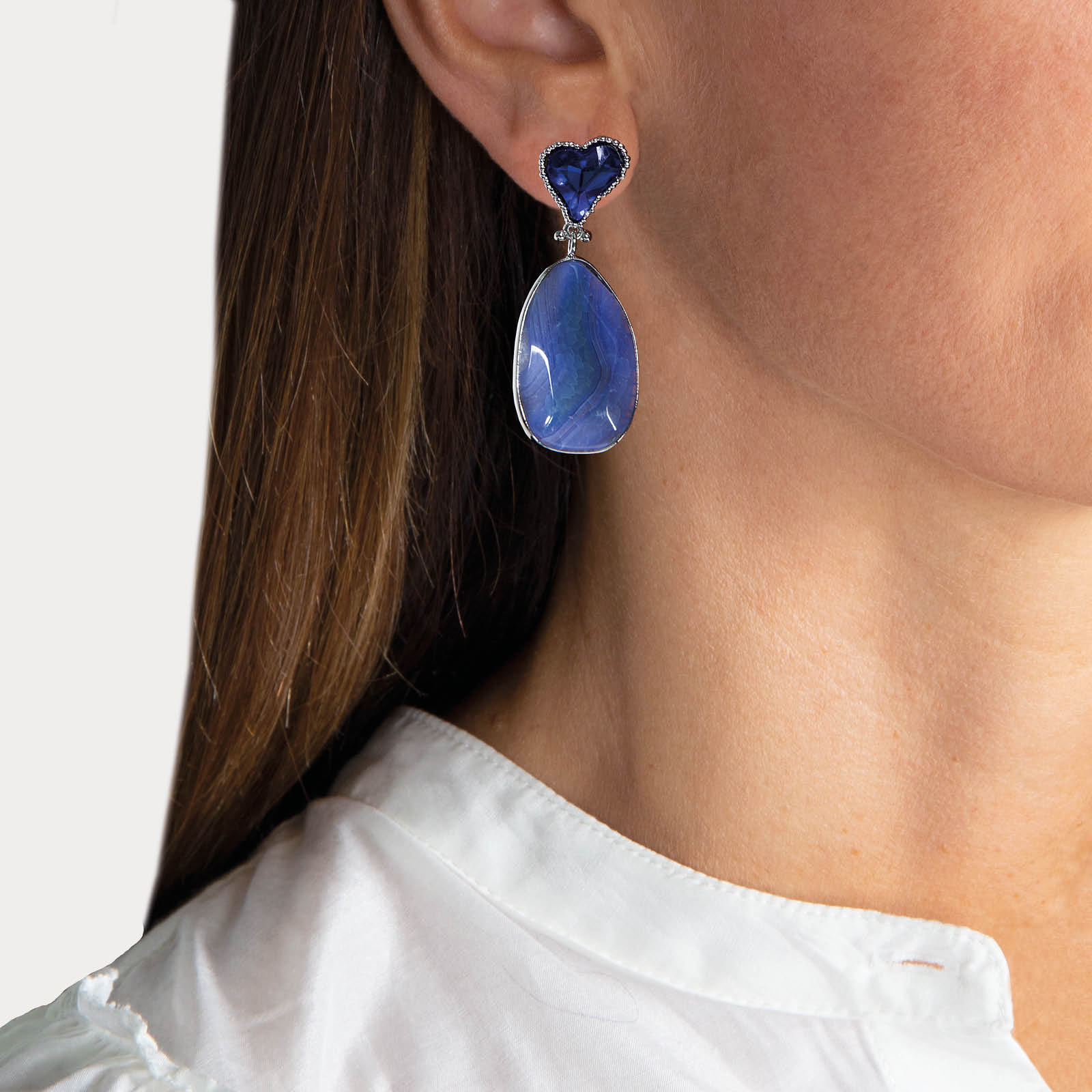 Blue Heart  Agate Stone Nature Earrings