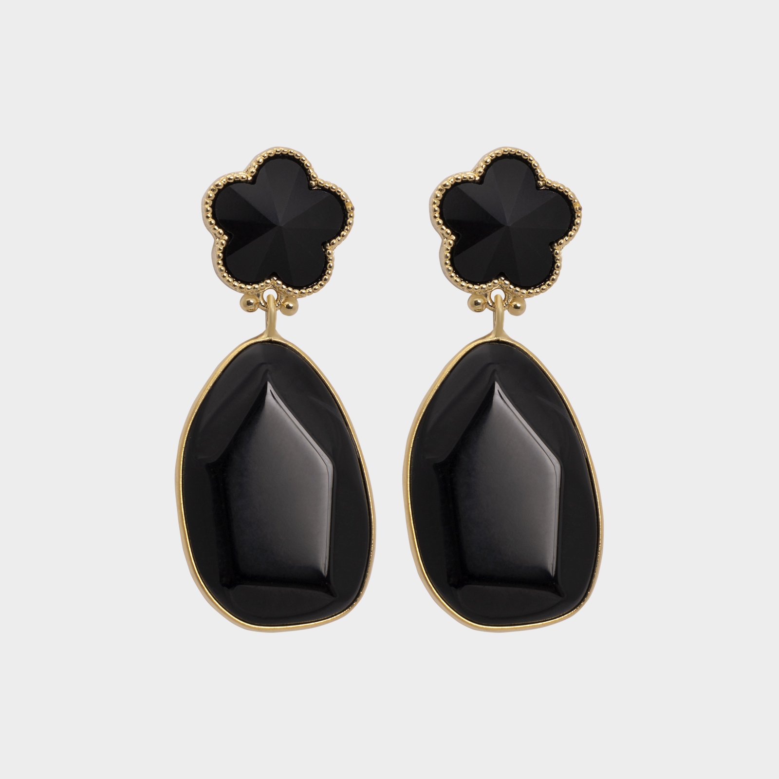 Black Flower Nature Stone Earrings