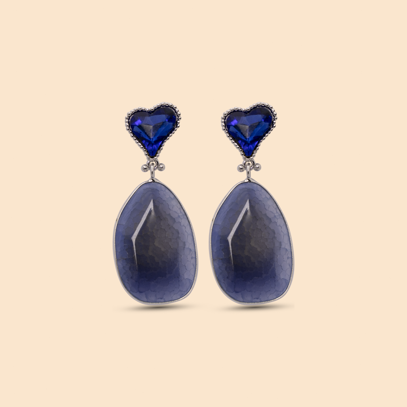 Blue Heart Agate Stone Nature  Earrings