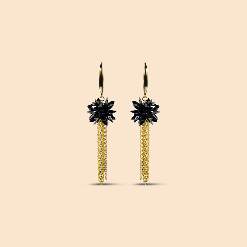 Black Flower Fall Earrings