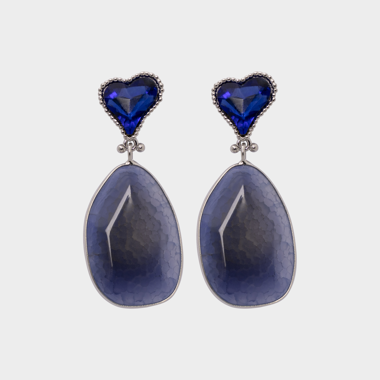 Blue Heart Agate Stone Nature Earrings