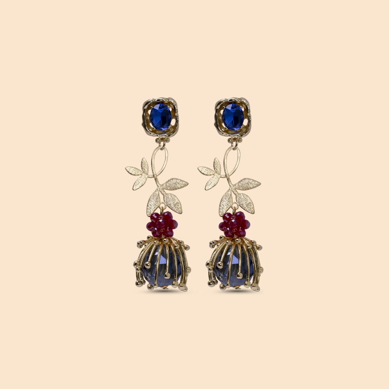 Hidden Flowers Blue Earrings