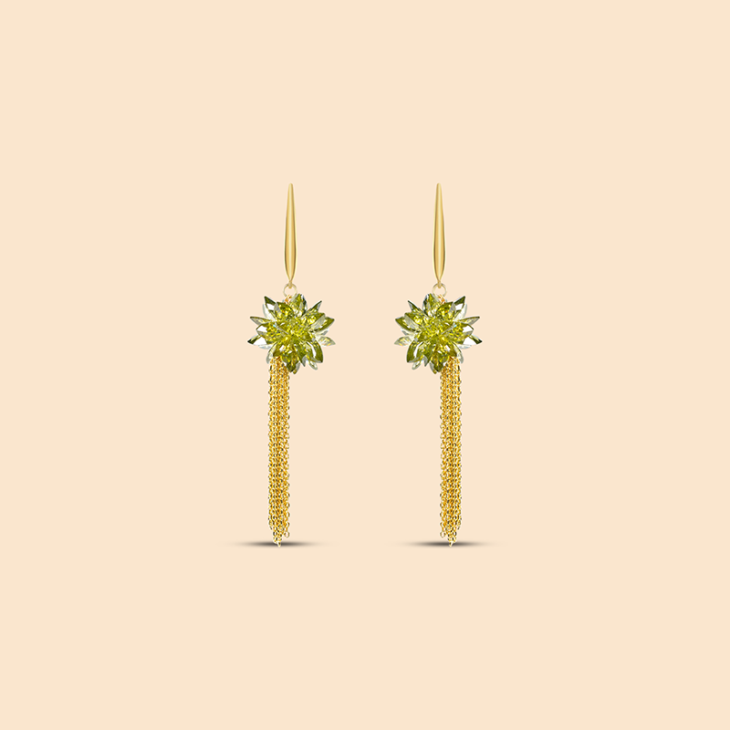 Green Flower Fall Earrings