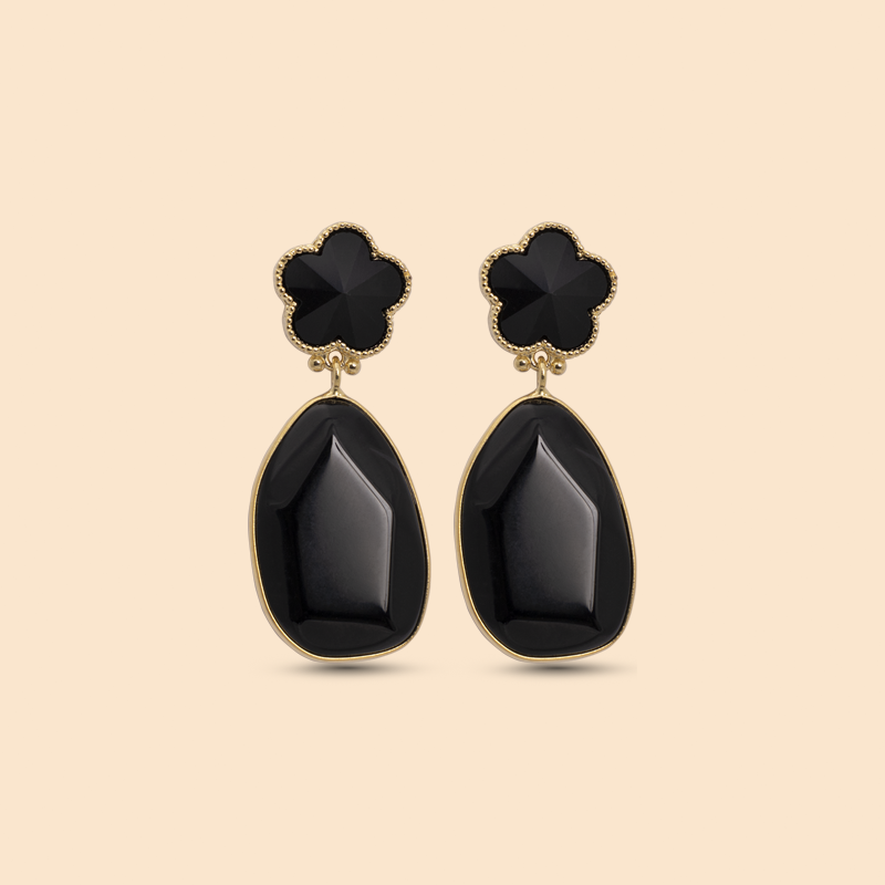 Black Flower Nature Stone Earrings