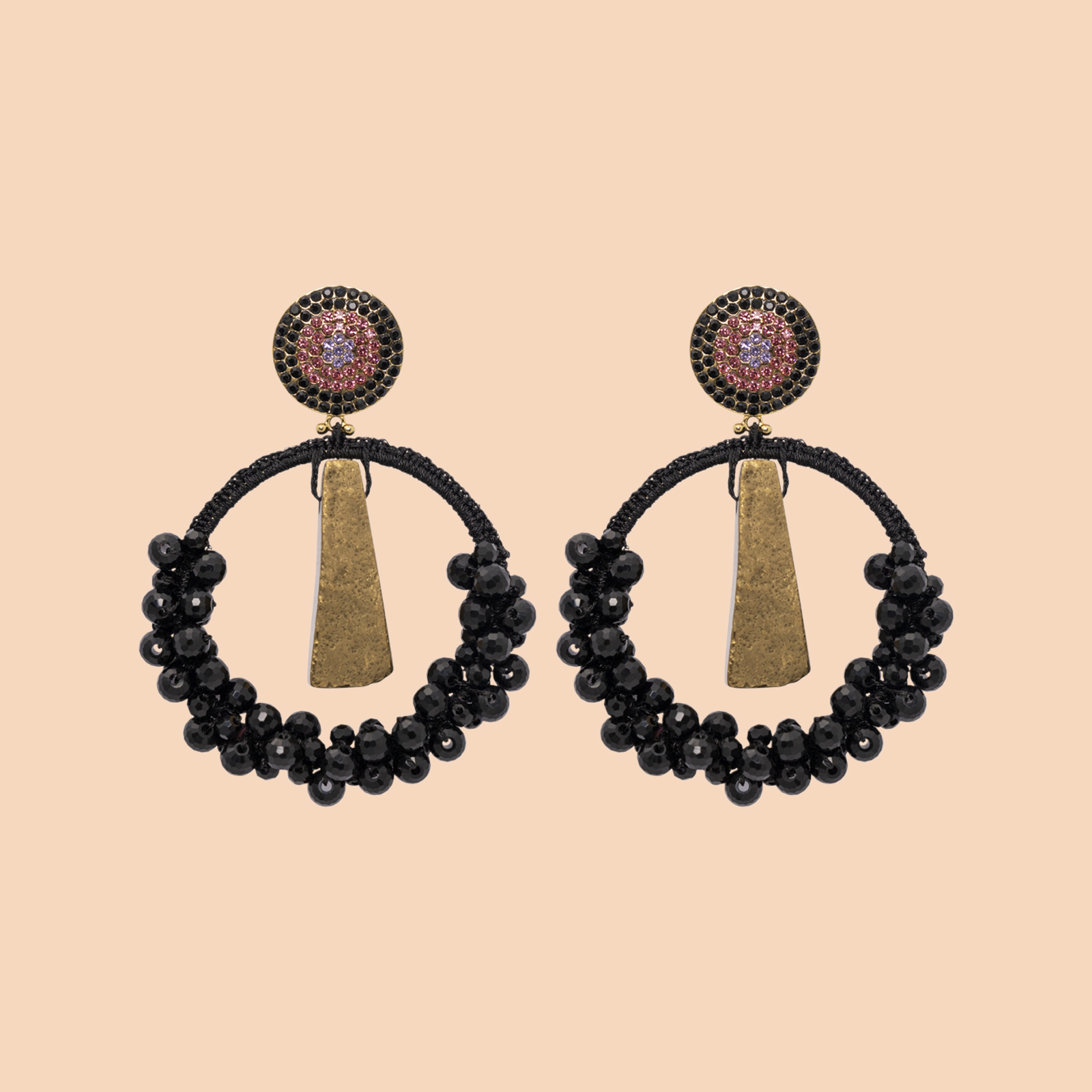 Precious Agate Hoop Earrings Black