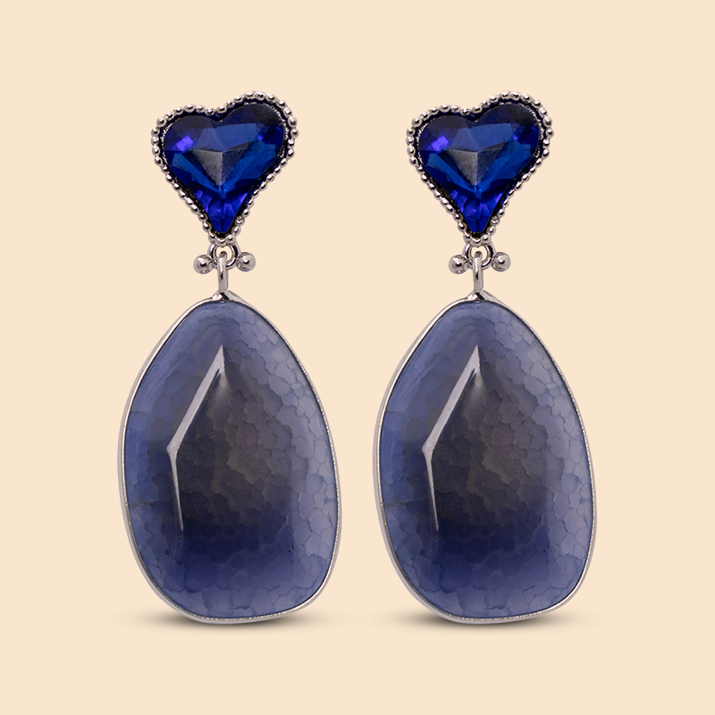 Blue Heart Agate Stone Nature  Earrings