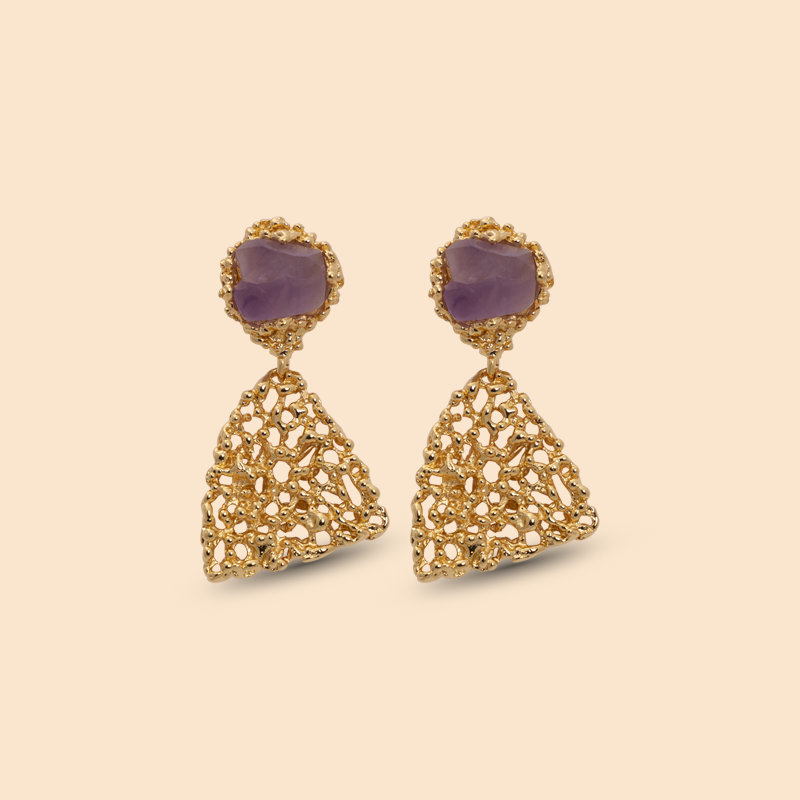 Rose Nature Stone Purple Earrings