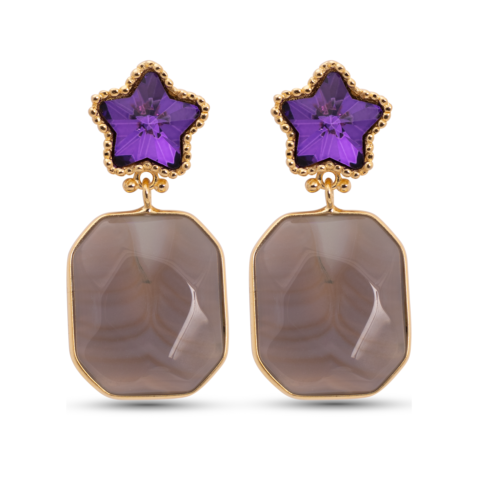 Colorful Star Agate Smokey Stone Earrings