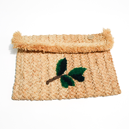 raffia clutch leaf gold